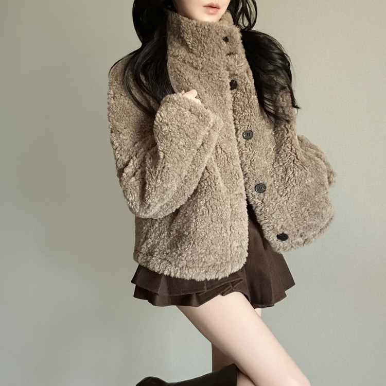 ボアハイネックハーフコートジャケット CHARCOAL