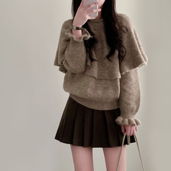 プリーツAラインミニスカート BROWN