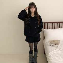 ダブルボタンキルティングショートコート BLACK