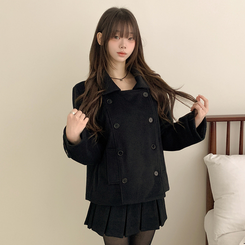 ダブルボタンキルティングショートコート BLACK