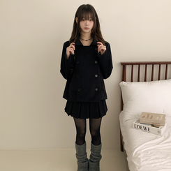 ダブルボタンキルティングショートコート BLACK