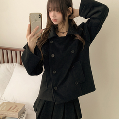 ダブルボタンキルティングショートコート BLACK