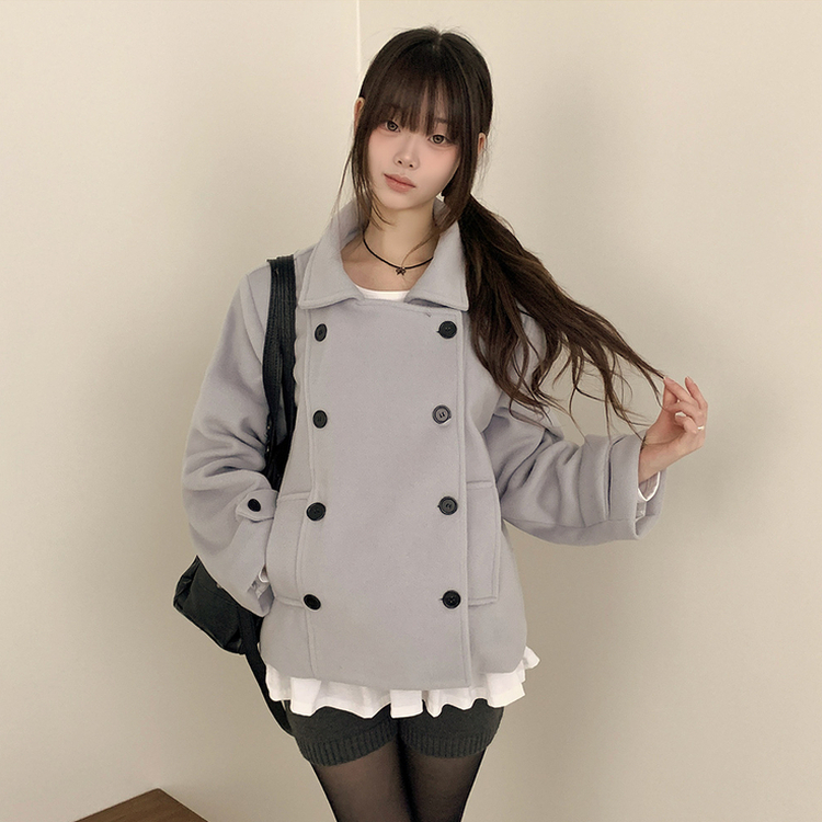 ダブルボタンキルティングショートコート SKY BLUE