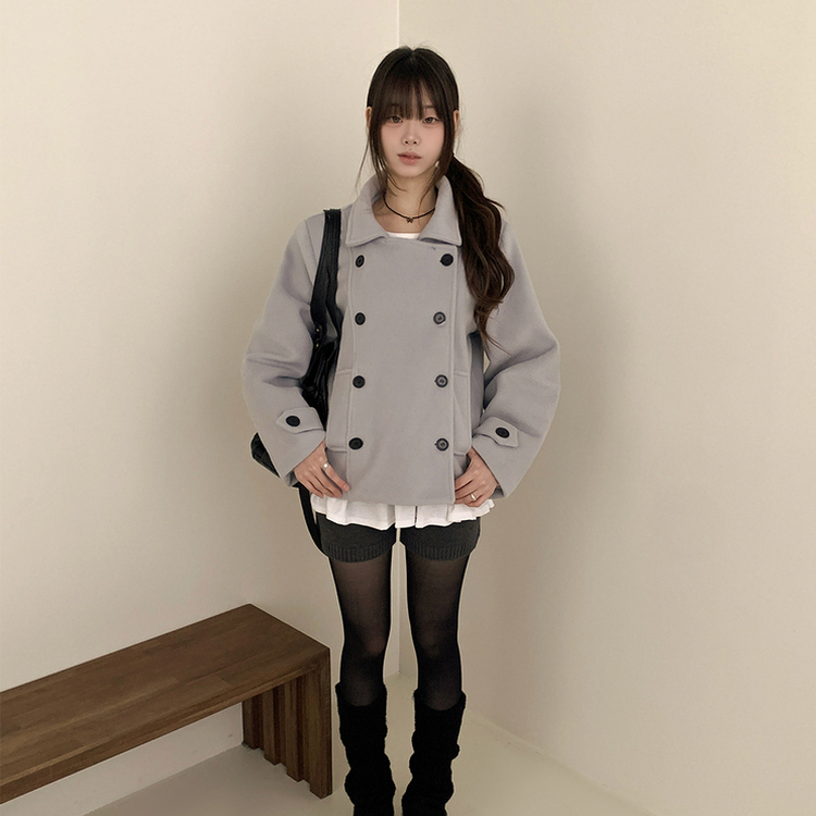 ダブルボタンキルティングショートコート SKY BLUE