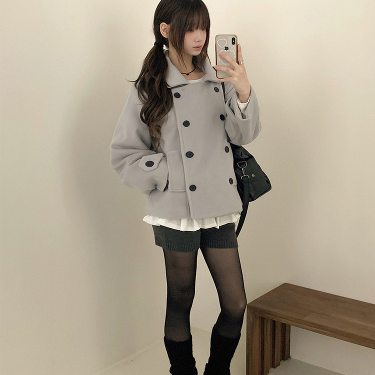 ダブルボタンキルティングショートコート SKY BLUE