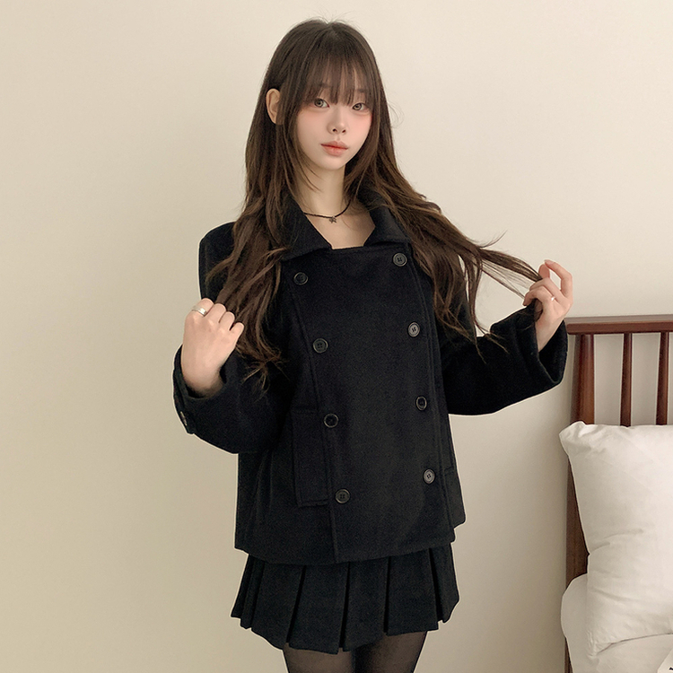 ダブルボタンキルティングショートコート BLACK