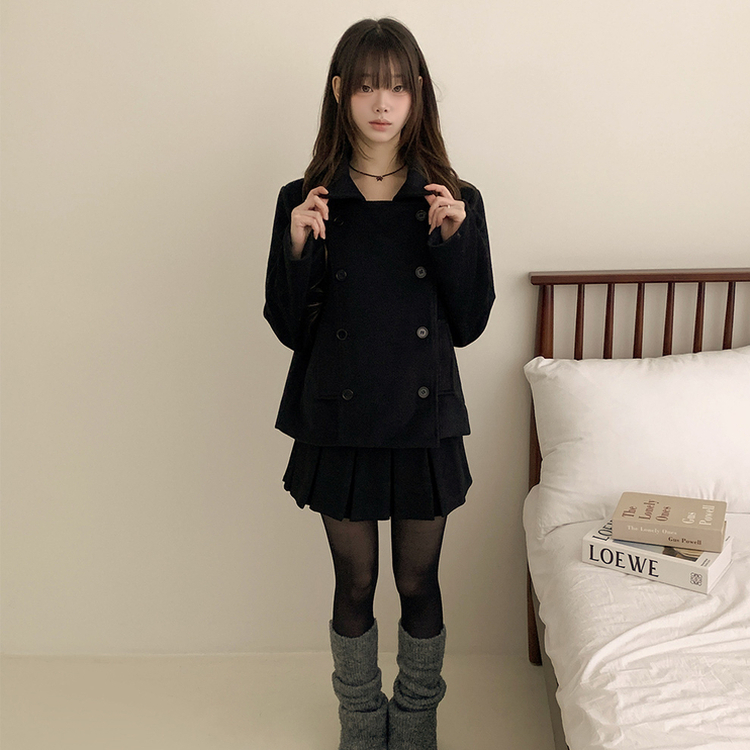 ダブルボタンキルティングショートコート BLACK