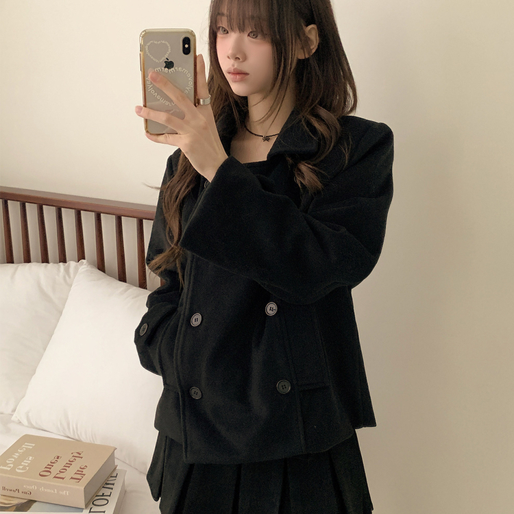 ダブルボタンキルティングショートコート BLACK