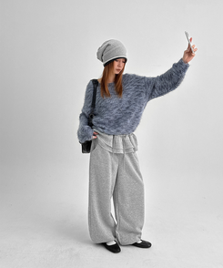 【起毛】フリルバンディングジョガーパンツ GREY