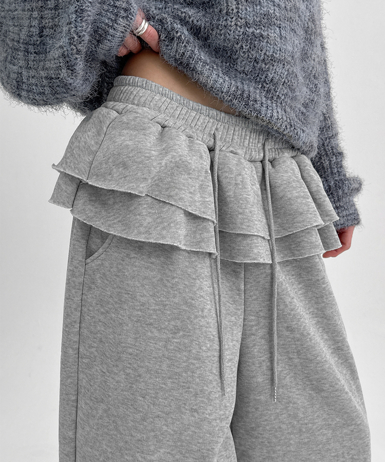 【起毛】フリルバンディングジョガーパンツ GREY