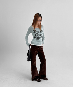 コーデュロイブーツカットパンツ BROWN