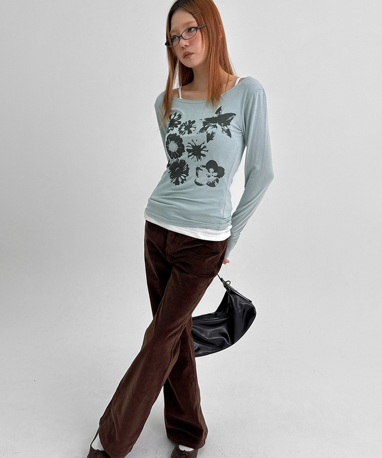 コーデュロイブーツカットパンツ BROWN