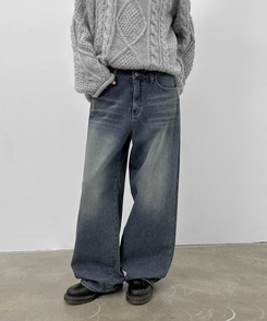 【起毛】カリートワイドデニムパンツ BLUE