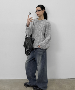 【起毛】カリートワイドデニムパンツ BLUE