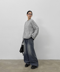 【起毛】カリートワイドデニムパンツ BLUE