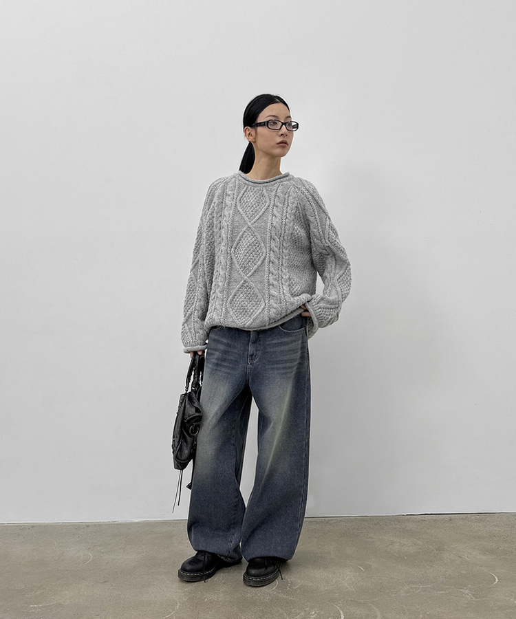 【起毛】カリートワイドデニムパンツ BLUE