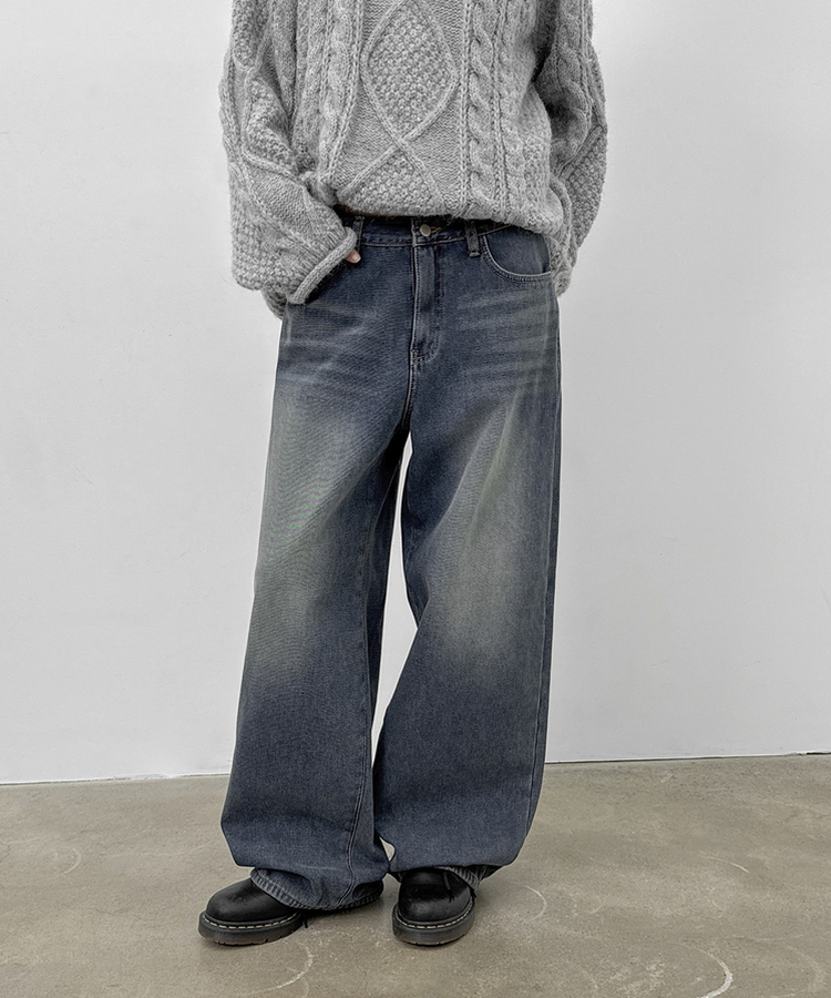 【起毛】カリートワイドデニムパンツ BLUE