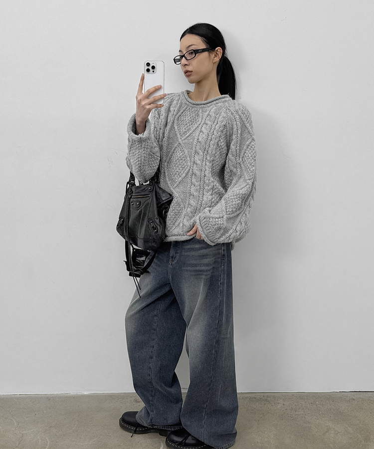 【起毛】カリートワイドデニムパンツ BLUE