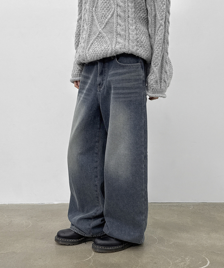 【起毛】カリートワイドデニムパンツ BLUE