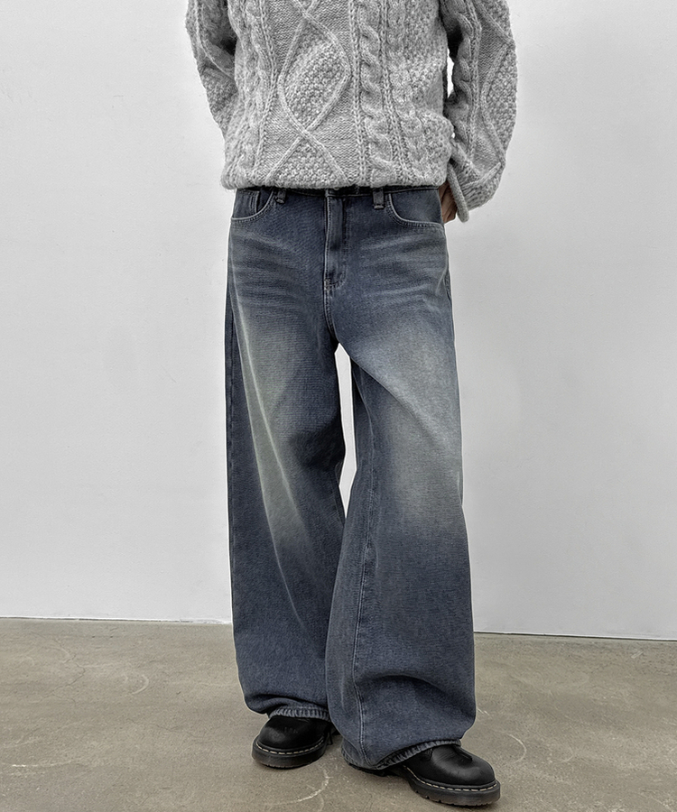 【起毛】カリートワイドデニムパンツ BLUE