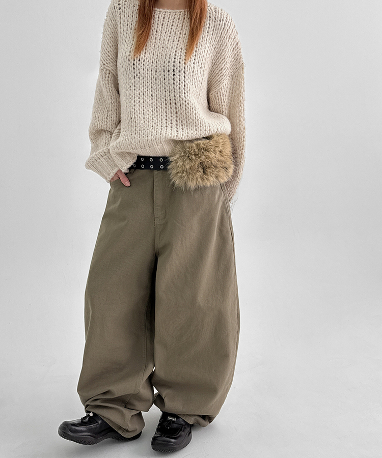【起毛】バルーンワイドパンツ DARK BEIGE