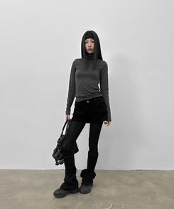 コーデュロイローウエストショートパンツ BLACK