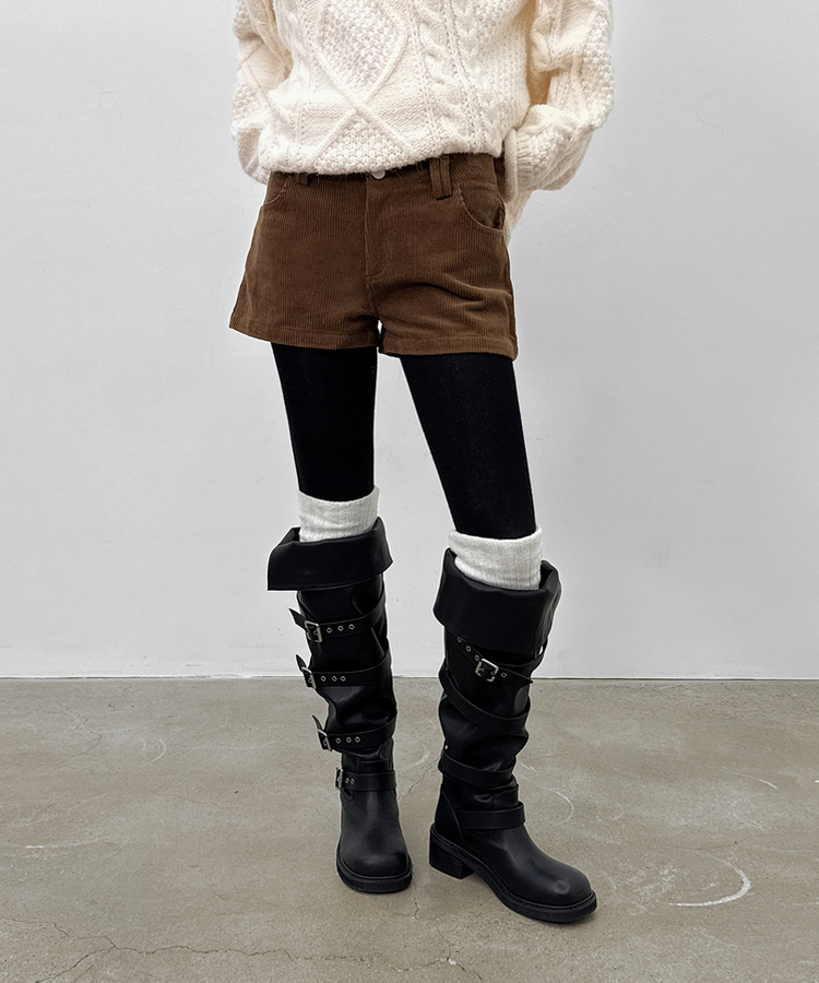 コーデュロイローウエストショートパンツ BROWN