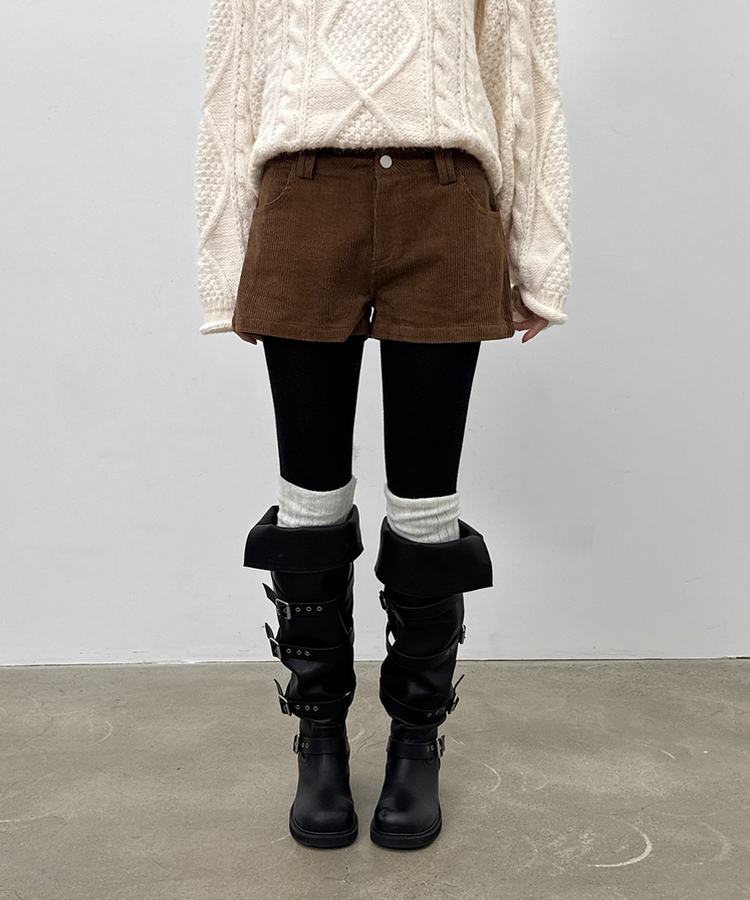 コーデュロイローウエストショートパンツ BROWN