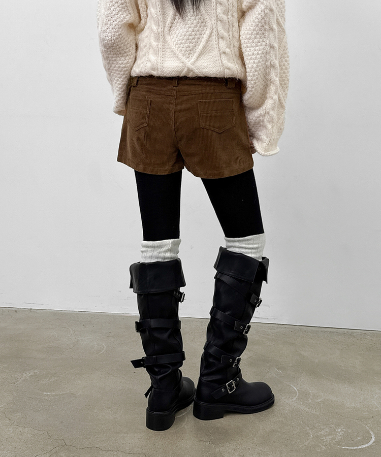 コーデュロイローウエストショートパンツ BROWN