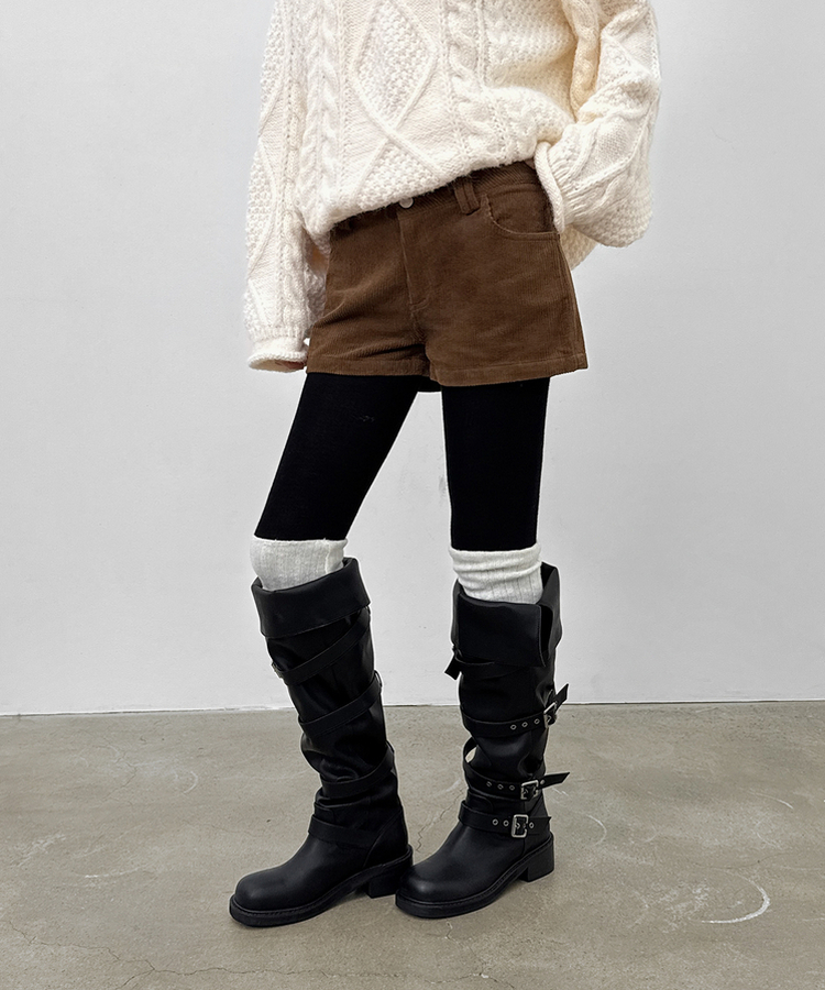 コーデュロイローウエストショートパンツ BROWN