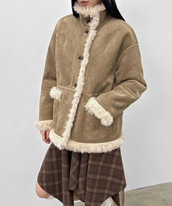 リバーシブルムスタンハーフジャケット DARK BEIGE