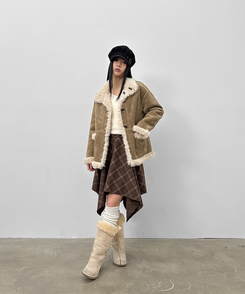 リバーシブルムスタンハーフジャケット DARK BEIGE