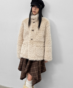 リバーシブルムスタンハーフジャケット DARK BEIGE