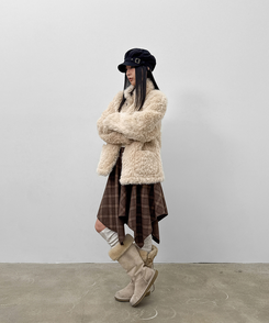 リバーシブルムスタンハーフジャケット DARK BEIGE