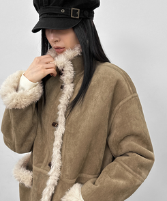 リバーシブルムスタンハーフジャケット DARK BEIGE