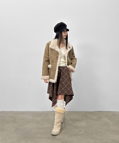 リバーシブルムスタンハーフジャケット DARK BEIGE