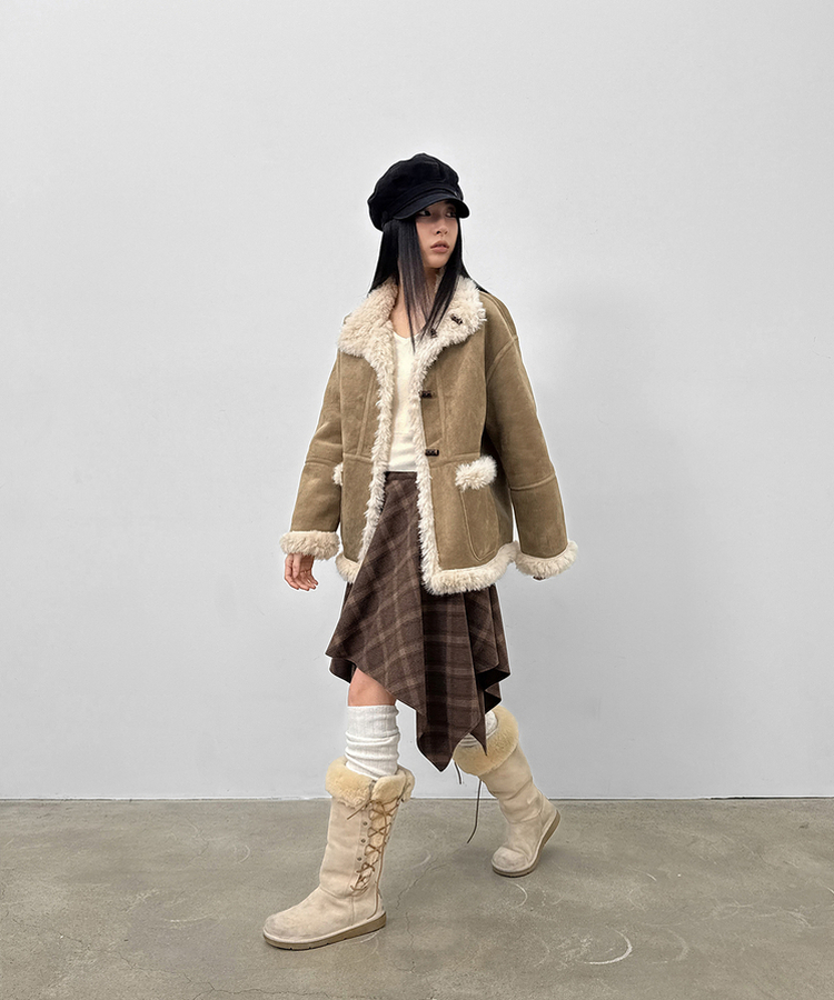 リバーシブルムスタンハーフジャケット DARK BEIGE