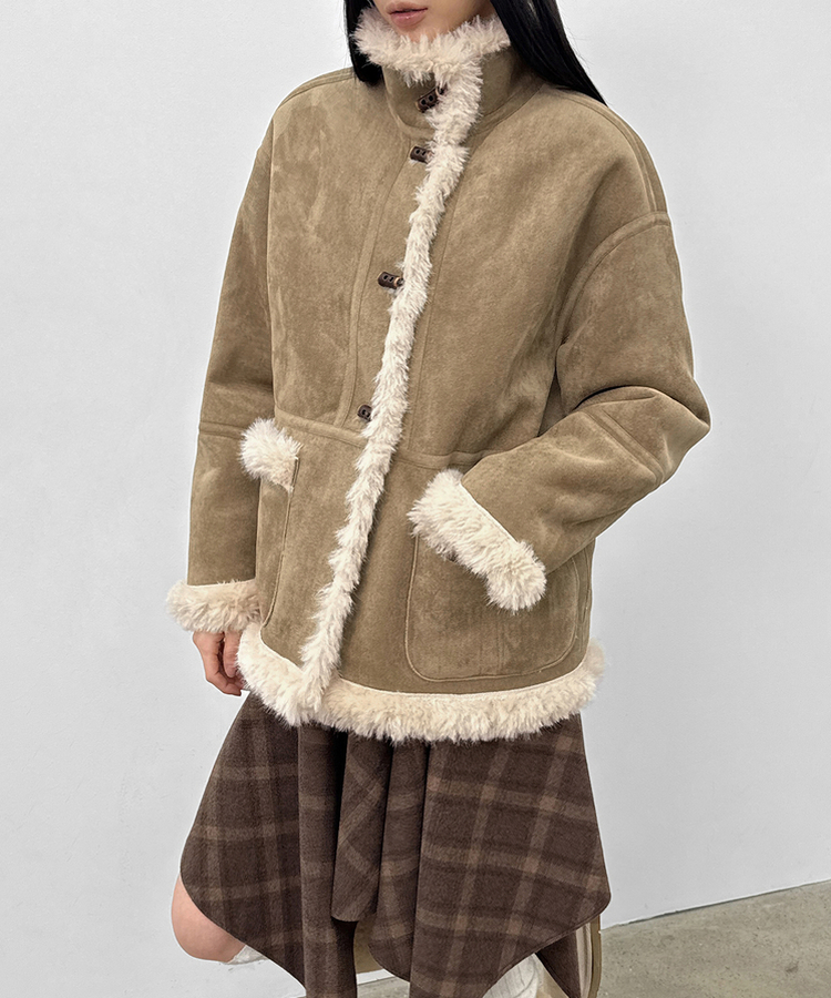 リバーシブルムスタンハーフジャケット DARK BEIGE