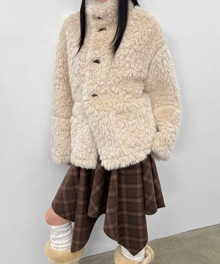 リバーシブルムスタンハーフジャケット DARK BEIGE