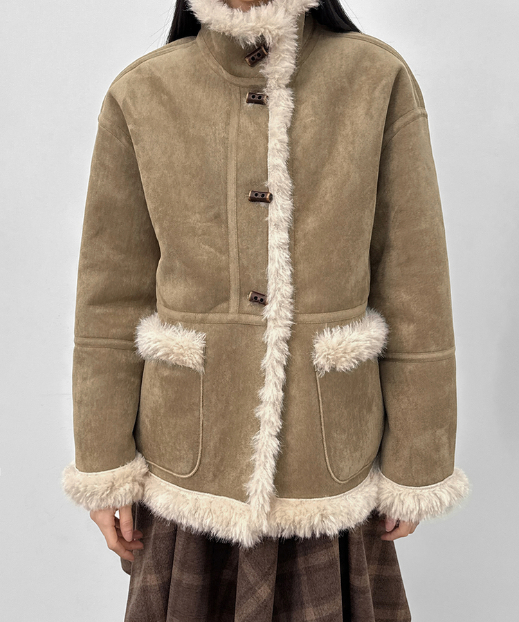 リバーシブルムスタンハーフジャケット DARK BEIGE