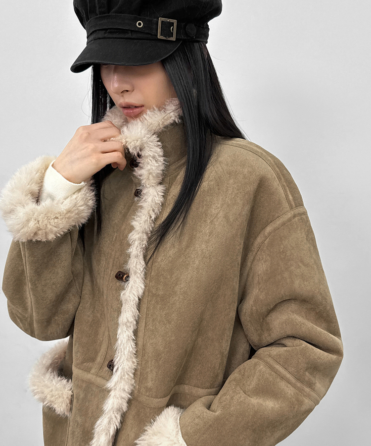 リバーシブルムスタンハーフジャケット DARK BEIGE