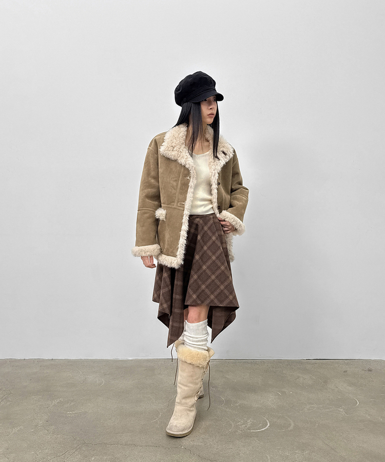 リバーシブルムスタンハーフジャケット DARK BEIGE