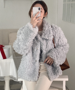 ファーカラージャケット BLUE GRAY