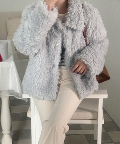 ファーカラージャケット BLUE GRAY