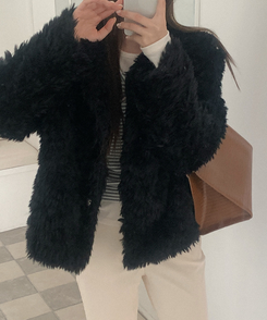 ファーカラージャケット BLACK