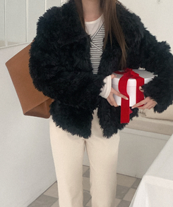 ファーカラージャケット BLACK