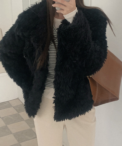 ファーカラージャケット BLACK