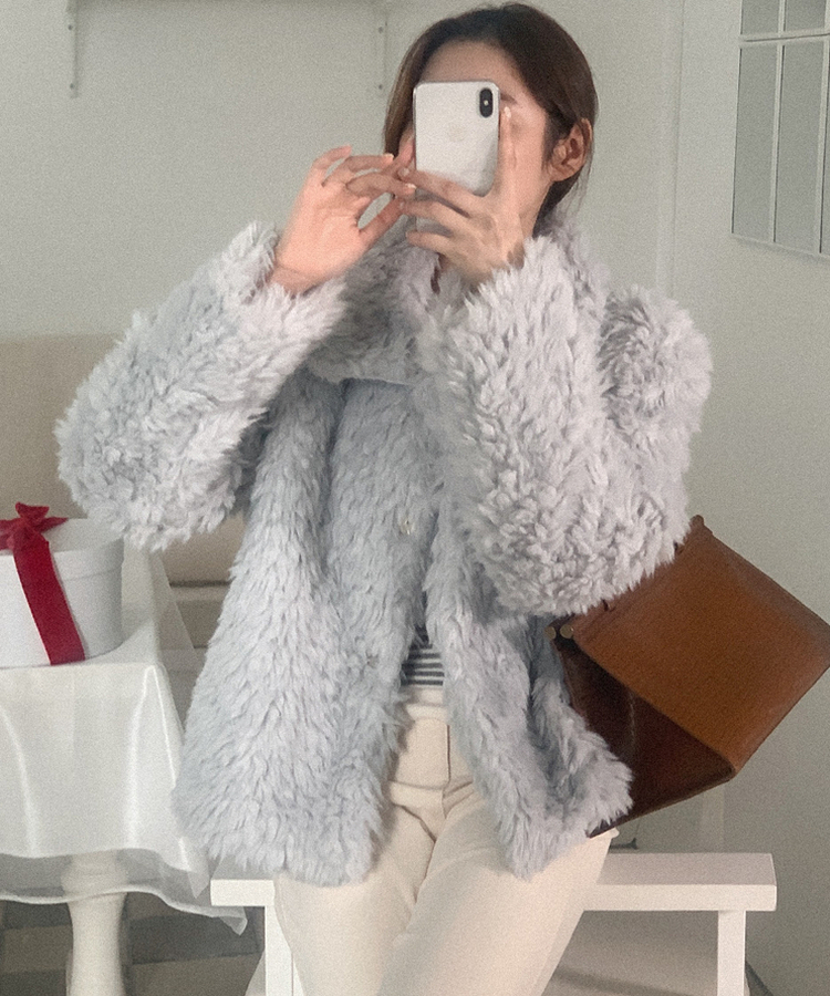 ファーカラージャケット BLUE GRAY