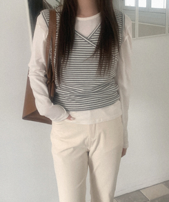 【起毛】ストライプラップスリーブレス IVORY