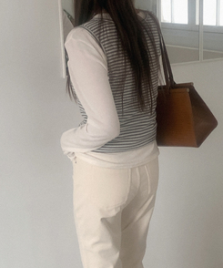 【起毛】ストライプラップスリーブレス IVORY